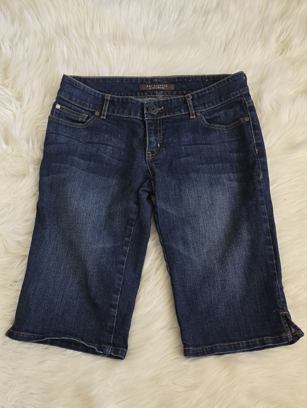 Dark Blue Denim Bermuda Jeans, Size 4